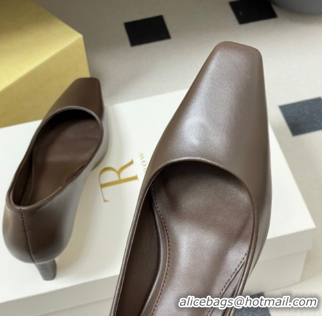 Sumptuous The Row Carla Leather Pumps 4cm in Calf Leather TR120812 Dark Brown 2026