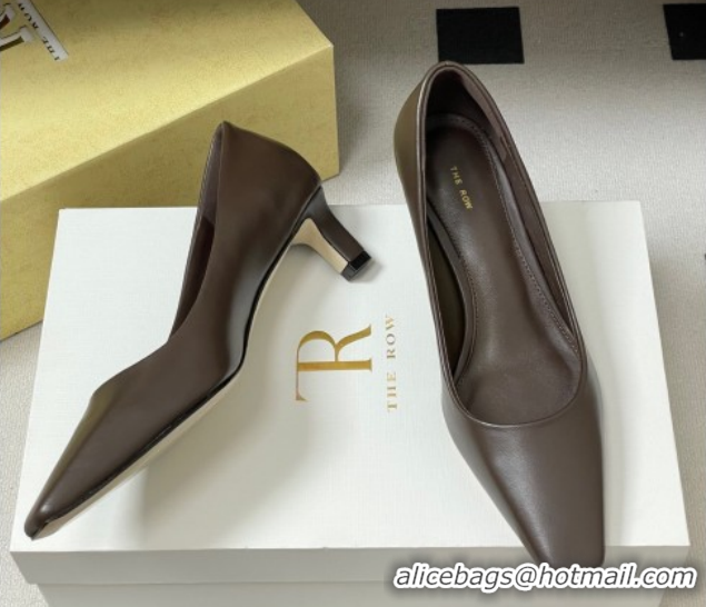 Sumptuous The Row Carla Leather Pumps 4cm in Calf Leather TR120812 Dark Brown 2026