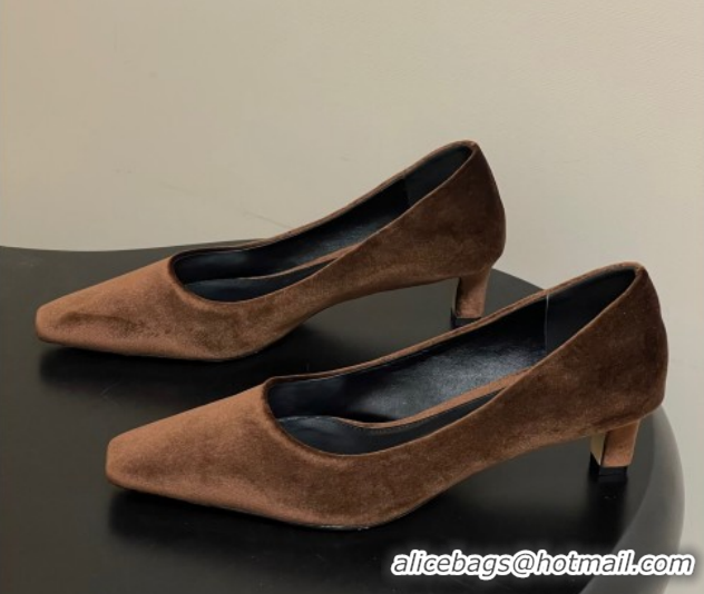 Best Grade The Row Carla Leather Pumps 4cm in Velvet TR120812 Brown 2026