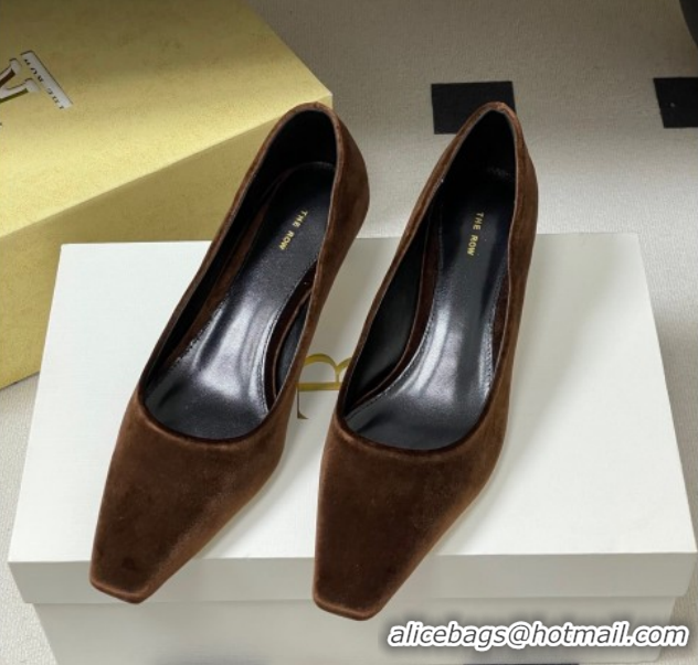 Best Grade The Row Carla Leather Pumps 4cm in Velvet TR120812 Brown 2026