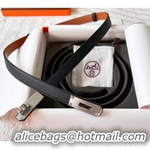 Good Taste Hermes Epsom Leather Belt 1.8cm H2412 Black/Silver