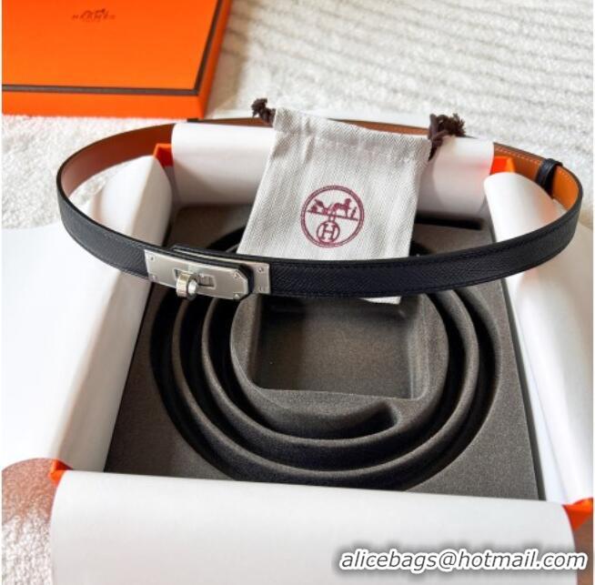 Good Taste Hermes Epsom Leather Belt 1.8cm H2412 Black/Silver