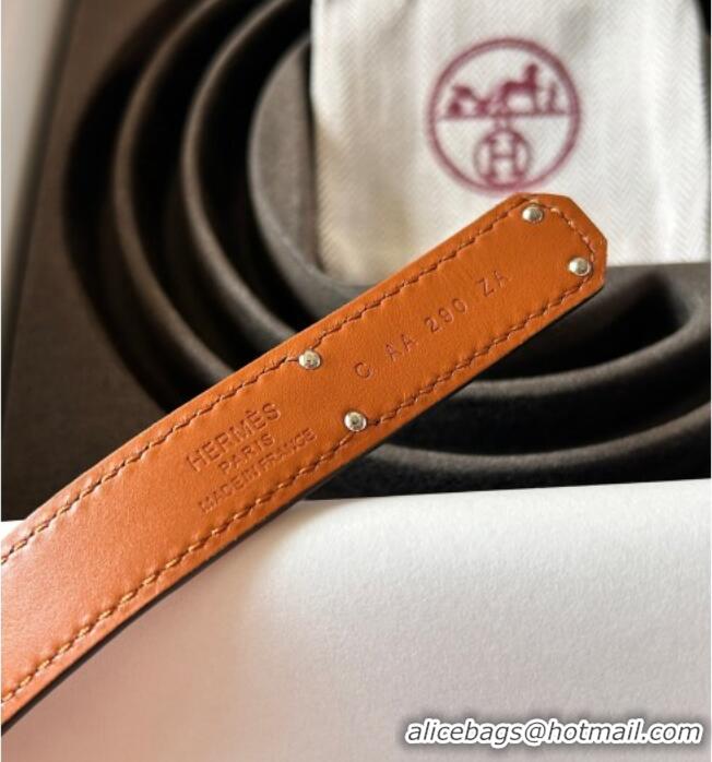Good Taste Hermes Epsom Leather Belt 1.8cm H2412 Black/Silver