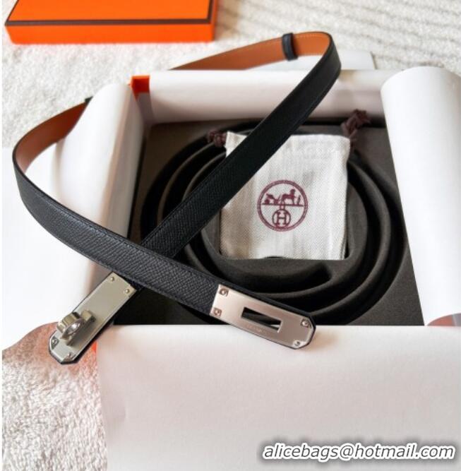 Good Taste Hermes Epsom Leather Belt 1.8cm H2412 Black/Silver