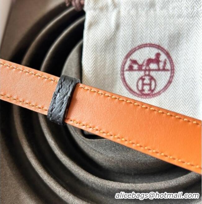 Good Taste Hermes Epsom Leather Belt 1.8cm H2412 Black/Silver