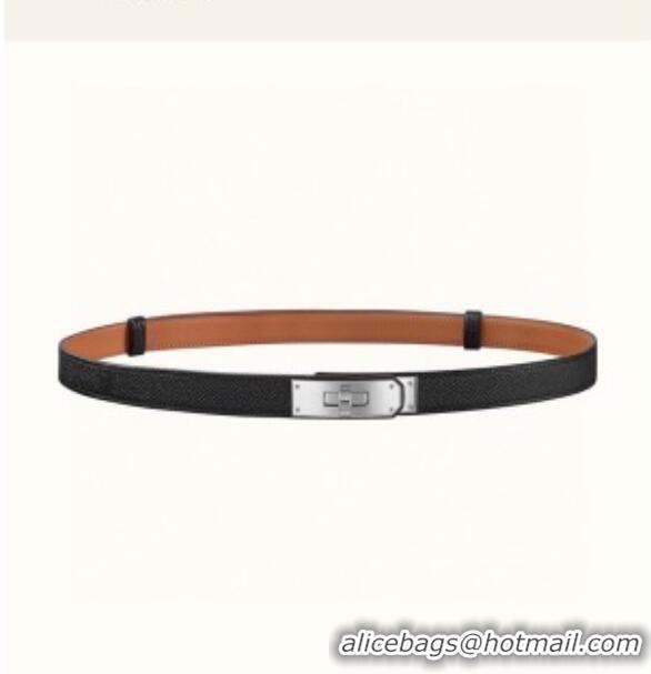 Good Taste Hermes Epsom Leather Belt 1.8cm H2412 Black/Silver