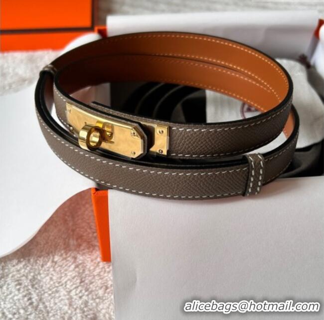 Buy Fashionable Hermes Epsom Leather Belt 1.8cm H2412 Grey/Gold