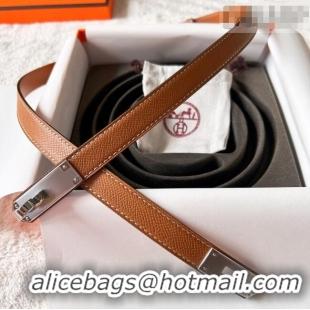 Top Grade Hermes Epsom Leather Belt 1.8cm H2412 Brown/Silver