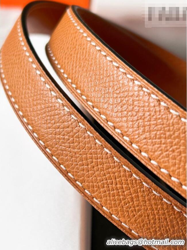 Top Grade Hermes Epsom Leather Belt 1.8cm H2412 Brown/Silver