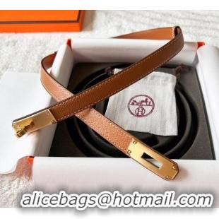 Luxury Cheap Hermes Epsom Leather Belt 1.8cm H2412 Brown/Gold