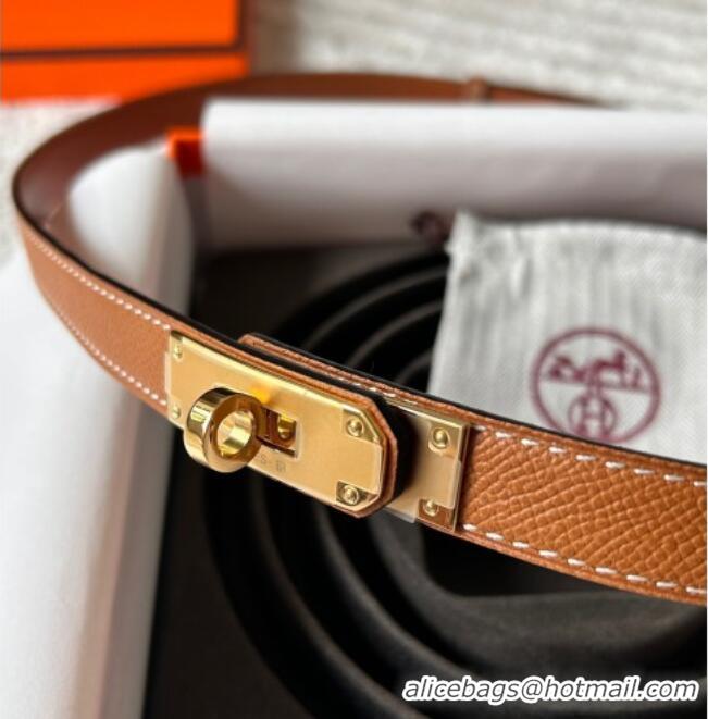 Luxury Cheap Hermes Epsom Leather Belt 1.8cm H2412 Brown/Gold