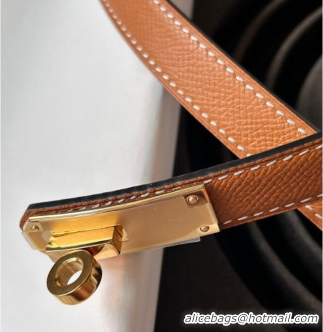 Luxury Cheap Hermes Epsom Leather Belt 1.8cm H2412 Brown/Gold