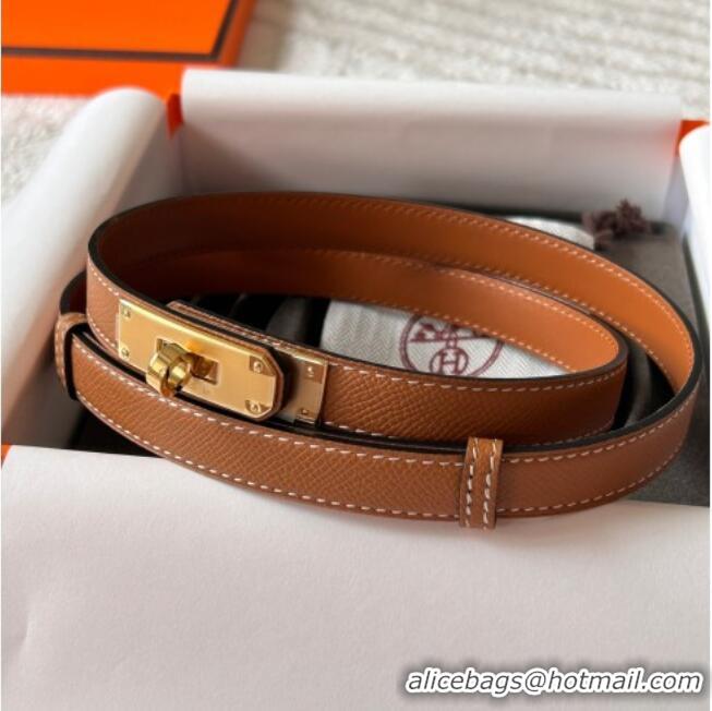 Luxury Cheap Hermes Epsom Leather Belt 1.8cm H2412 Brown/Gold