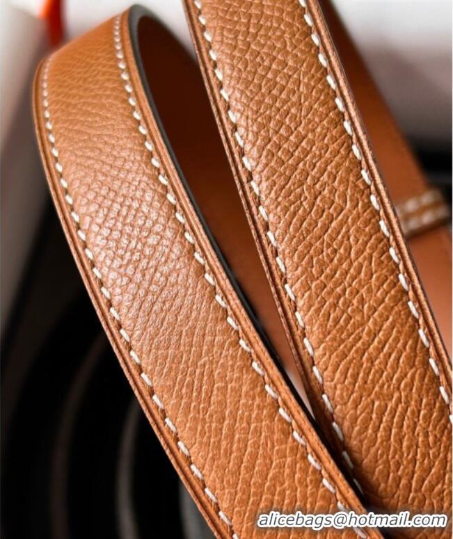 Luxury Cheap Hermes Epsom Leather Belt 1.8cm H2412 Brown/Gold