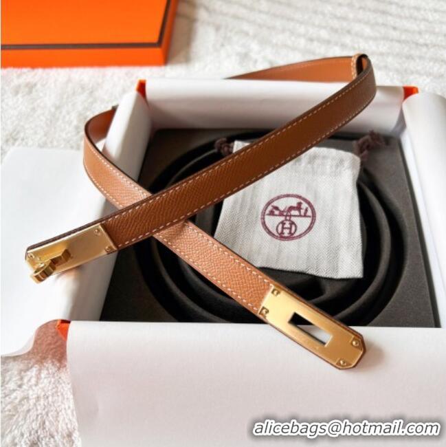 Luxury Cheap Hermes Epsom Leather Belt 1.8cm H2412 Brown/Gold