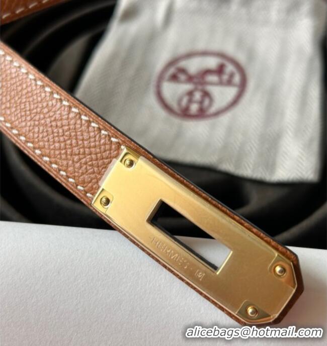 Luxury Cheap Hermes Epsom Leather Belt 1.8cm H2412 Brown/Gold