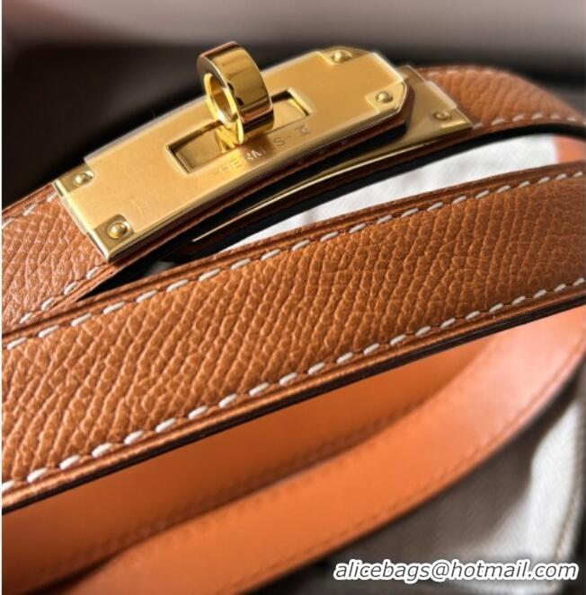 Luxury Cheap Hermes Epsom Leather Belt 1.8cm H2412 Brown/Gold