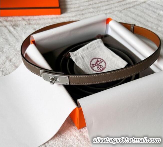Best Product Hermes Epsom Leather Belt 1.8cm H2412 Grey/Silver