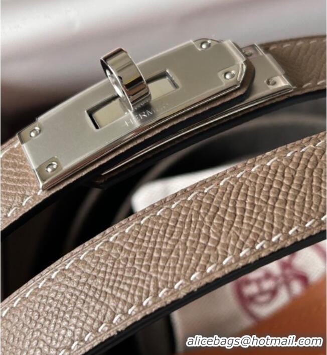 Best Product Hermes Epsom Leather Belt 1.8cm H2412 Grey/Silver