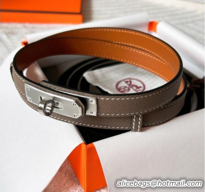 Best Product Hermes Epsom Leather Belt 1.8cm H2412 Grey/Silver