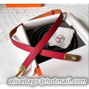 Top Design Hermes Epsom Leather Belt 1.8cm H2412 Red/Gold