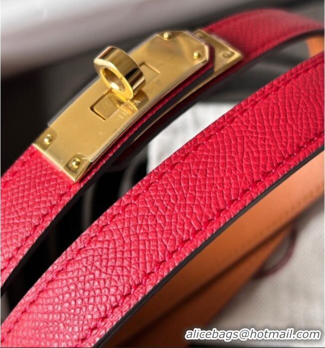 Top Design Hermes Epsom Leather Belt 1.8cm H2412 Red/Gold