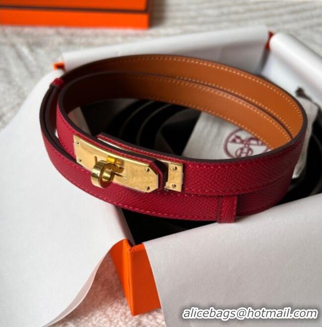 Top Design Hermes Epsom Leather Belt 1.8cm H2412 Red/Gold