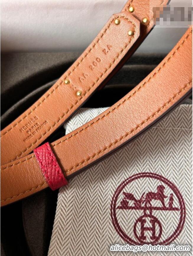 Top Design Hermes Epsom Leather Belt 1.8cm H2412 Red/Gold