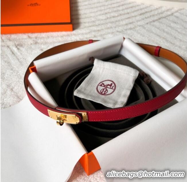 Top Design Hermes Epsom Leather Belt 1.8cm H2412 Red/Gold