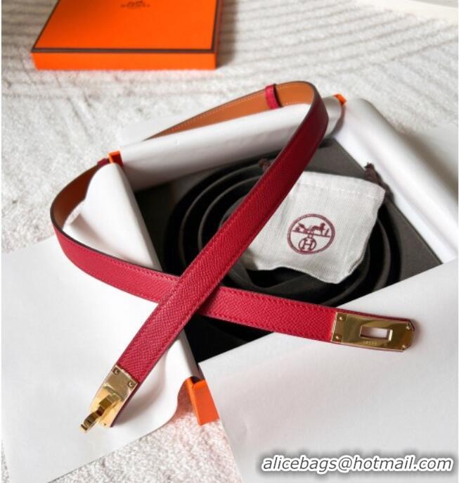 Top Design Hermes Epsom Leather Belt 1.8cm H2412 Red/Gold