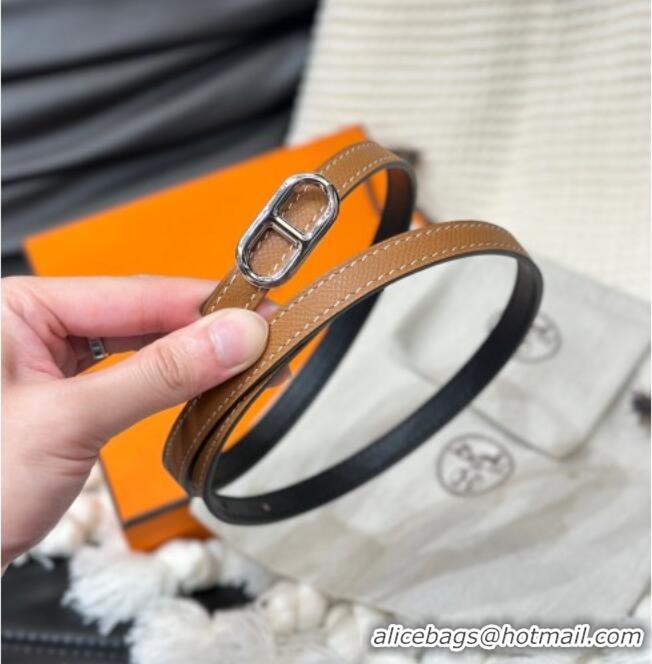 Promotional Hermes Maillon H Belt 1.3cm Buckle & Reversible Leather Strap H102201 Black/Brown 2024
