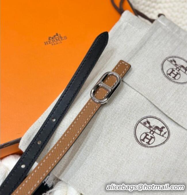 Promotional Hermes Maillon H Belt 1.3cm Buckle & Reversible Leather Strap H102201 Black/Brown 2024
