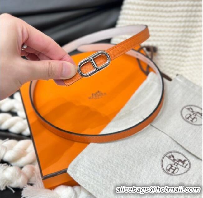 Super Quality Hermes Maillon H Belt 1.3cm Buckle & Reversible Leather Strap H102201 Orange/White 2024