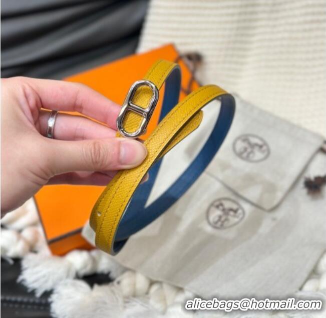 Grade Quality Hermes Maillon H Belt 1.3cm Buckle & Reversible Leather Strap H102201 Yellow/Blue 2024