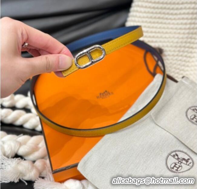 Grade Quality Hermes Maillon H Belt 1.3cm Buckle & Reversible Leather Strap H102201 Yellow/Blue 2024