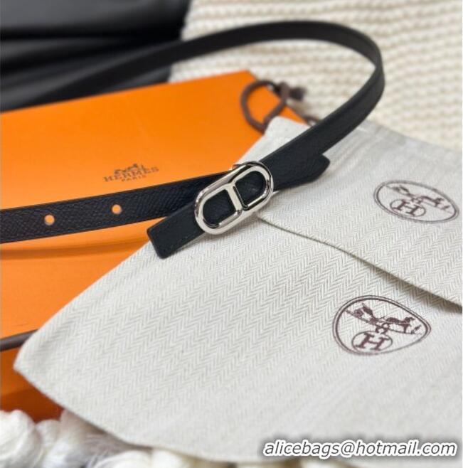 Discount Hermes Maillon H Belt 1.3cm Buckle & Reversible Leather Strap H102201 Black/Silver 2024