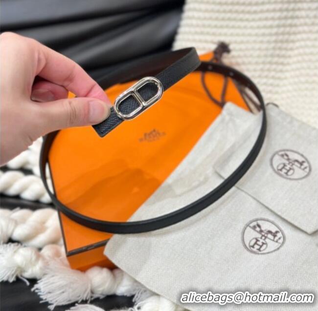 Discount Hermes Maillon H Belt 1.3cm Buckle & Reversible Leather Strap H102201 Black/Silver 2024