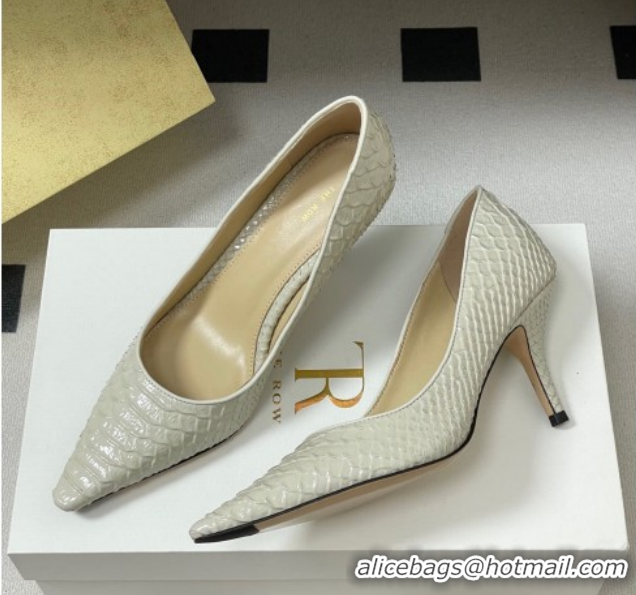 Best Product The Row Liisa Two Pumps 8.5cm in Embossed Leather TR120813 White 2026