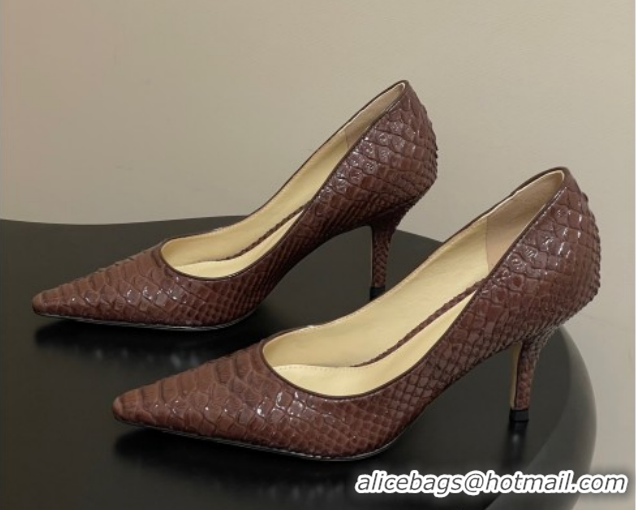 Good Quality The Row Liisa Two Pumps 8.5cm in Embossed Leather TR120813 Brown 2026