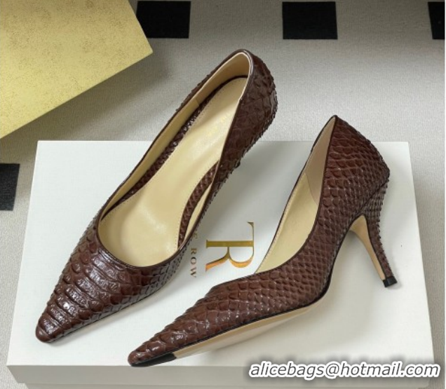 Good Quality The Row Liisa Two Pumps 8.5cm in Embossed Leather TR120813 Brown 2026