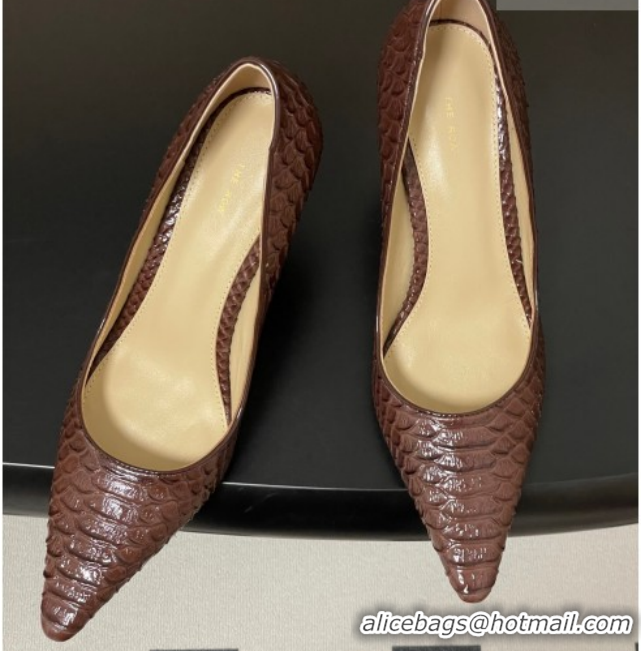Good Quality The Row Liisa Two Pumps 8.5cm in Embossed Leather TR120813 Brown 2026