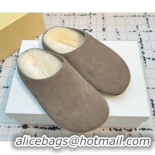 Best Price The Row Hudson Flat Mules in Suede and Wool Grey 1208129 2026