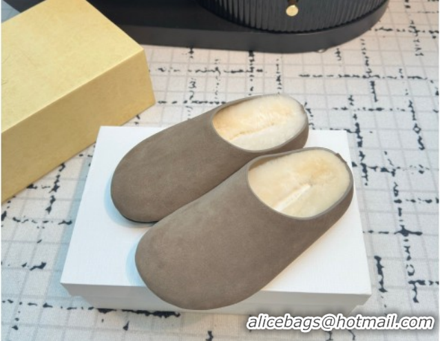 Best Price The Row Hudson Flat Mules in Suede and Wool Grey 1208129 2026