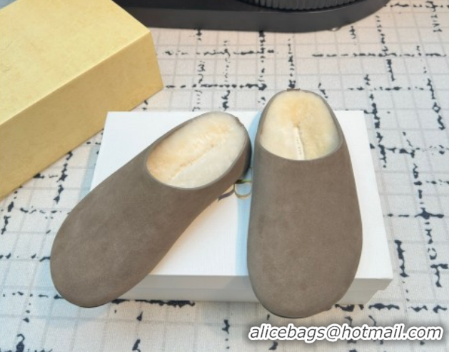 Best Price The Row Hudson Flat Mules in Suede and Wool Grey 1208129 2026