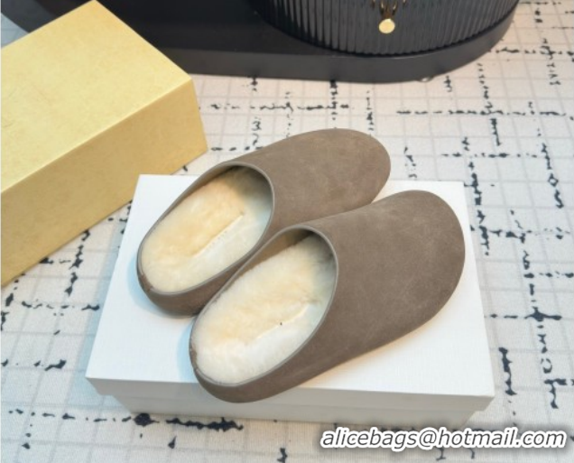 Best Price The Row Hudson Flat Mules in Suede and Wool Grey 1208129 2026