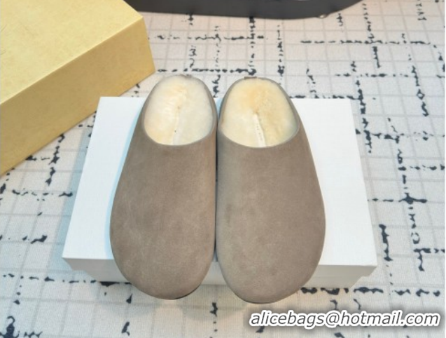 Best Price The Row Hudson Flat Mules in Suede and Wool Grey 1208129 2026