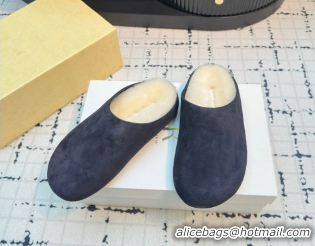 Best Grade The Row Hudson Flat Mules in Suede and Wool Blue 1208130 2026