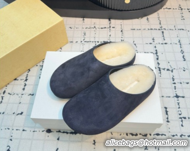 Best Grade The Row Hudson Flat Mules in Suede and Wool Blue 1208130 2026