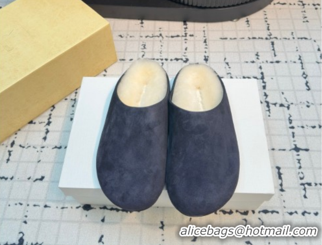 Best Grade The Row Hudson Flat Mules in Suede and Wool Blue 1208130 2026