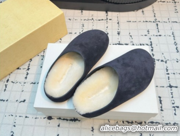 Best Grade The Row Hudson Flat Mules in Suede and Wool Blue 1208130 2026